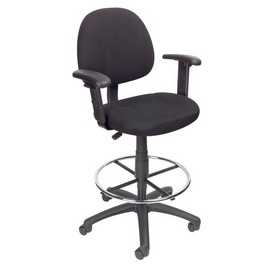Boss Drafting Stool (B315-Bk) W/Footring And Adjustable Arms, B1616-BK