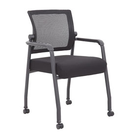 Boss Linear Mesh 4-Legged Guest Chair w/ Casters, B6889R-BK