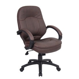 Boss LeatherPlus Cover Padded Armrest Executive Chair in Brown, B726-BB