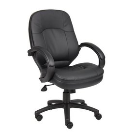 Boss LeatherPlus Cover Padded ArmrestExecutive Chair in Black, B726-BK