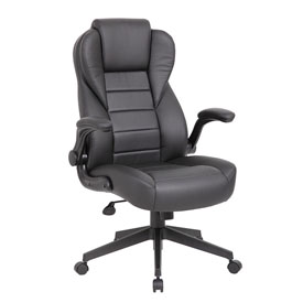 Boss Executive High Back LeatherPlus Flip Arm Chair, B8551-BK