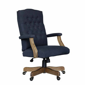 BOSS Executive Navy Commercial Grade Linen Chair With Driftwood Finish Frame, B905DW-NV