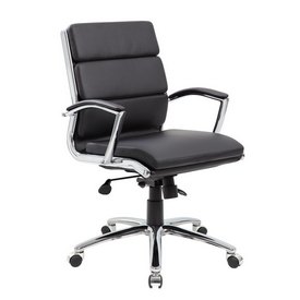 Boss Executive CaressoftPlus Chair with Metal Chrome Finish - Mid Back in Black, B9476-BK