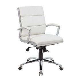Boss Executive CaressoftPlus Chair with Metal Chrome Finish - Mid Back in White, B9476-WT