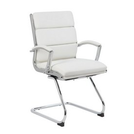 Boss Executive CaressoftPlus Chair with Metal Chrome Finish - Guest Chair in White, B9479-WT