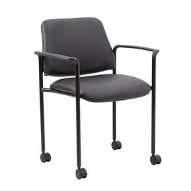 Boss Square Back Diamond Stacking Chair W/Arm and Casters In Black Caressoft, B9503R-CS