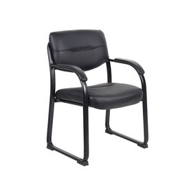 Boss Leather Sled Base Side Chair W/ Arms, B9519