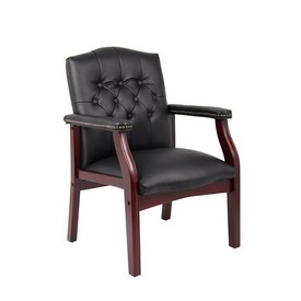 Boss Traditional Black Caressoft Guest Chair W/ Mahogany Finish, B959-BK