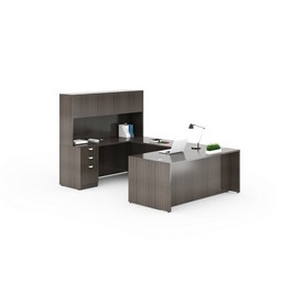 Boss Office Products 66 Inch Executive U-Shape Desk with Box/Box/File Storage Pedestal and 4 door Hutch ((N102,N197,N111,N140,N166)DRIFTWOOD), GROUPA15-DW