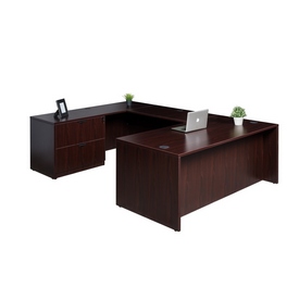 Boss Office Products 66 Inch Executive U-Shape Desk with 2 Drawer Lateral File and Credenza, Mahogany ((N102,N197,N111,N112), GROUPA18-M