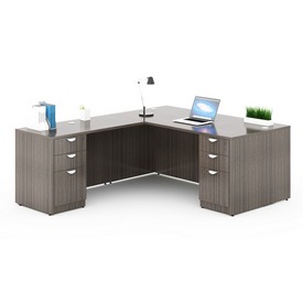 Boss Office Products 66 Inch Executive L-Shape Corner Desk with Dual Box/Box/File Storage Pedestals, Driftwood ((N102,N196,2 N166)DRIFTWOOD), GROUPA21-DW