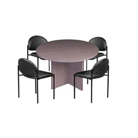 Boss Office Products 47"W executive round conference table and chairs, Driftwood (Round table set, N123-DW (1) + B9505-CS (4)), GROUPE-DW