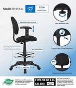 Boss Drafting Stool (B315-Bk) W/Footring And Adjustable Arms, B1616-BK