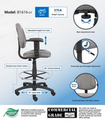 Boss Drafting Stool (B315-Gy) W/Footring And Adjustable Arms, B1616-GY