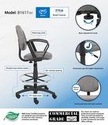 Boss Drafting Stool (B315-Gy) W/Footring And Loop Arms, B1617-GY