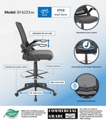Boss Mesh Drafting Stool w/ Flip Arms, B16223-BK