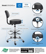 Boss Caressoft Medical/Drafting Stool W/ Back Cushion in Black, B16245-BK
