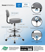 Boss Caressoft Medical/Drafting Stool W/ Back Cushion in Grey, B16245-GY