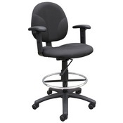 Boss Black Fabric Drafting Stools W/Adj Arms & Footring, B1691-BK