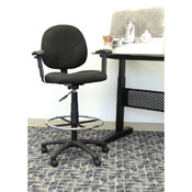 Boss Black Fabric Drafting Stools W/Adj Arms & Footring, B1691-BK