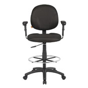 Boss Black Fabric Drafting Stools W/Adj Arms & Footring, B1691-BK