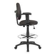 Boss Black Fabric Drafting Stools W/Adj Arms & Footring, B1691-BK