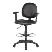 Boss Black Caressoft Drafting Stools W/Adj Arms & Footring, B1691-CS