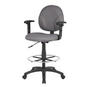 Boss Gray Fabric Drafting Stools W/Adj Arms & Footring, B1691-GY
