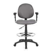Boss Gray Fabric Drafting Stools W/Adj Arms & Footring, B1691-GY