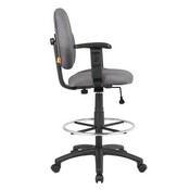 Boss Gray Fabric Drafting Stools W/Adj Arms & Footring, B1691-GY