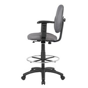 Boss Gray Fabric Drafting Stools W/Adj Arms & Footring, B1691-GY