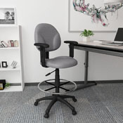 Boss Gray Fabric Drafting Stools W/Adj Arms & Footring, B1691-GY