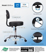 Boss Black Caressoft Medical Stool W/ Back Cushion, B245-BK