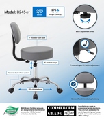 Boss Grey Caressoft Medical Stool W/ Back Cushion, B245-GY