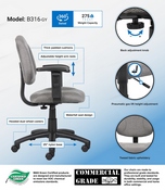 Boss Grey Deluxe Posture Chair W/ Adjustable Arms, B316-GY