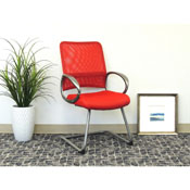 Boss Mesh Back W/ Pewter Finish Guest Chair in Red, B6419-RD