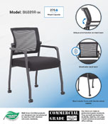 Boss Linear Mesh 4-Legged Guest Chair w/ Casters, B6889R-BK
