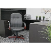 Boss LeatherPlus Exec. Chair W/ Mahogany Finish, B8376-M
