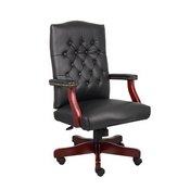 Boss Classic Black Caressoft Chair With Mahogany Finish Frame, B905-BK