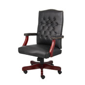 Boss Classic Black Caressoft Chair With Mahogany Finish Frame, B905-BK