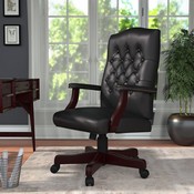 Boss Classic Black Caressoft Chair With Mahogany Finish Frame, B905-BK