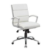 Boss Executive CaressoftPlus Chair with Metal Chrome Finish - Mid Back in White, B9476-WT
