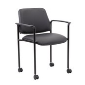 Boss Square Back Diamond Stacking Chair W/Arm and Casters In Black Caressoft, B9503R-CS