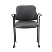 Boss Square Back Diamond Stacking Chair W/Arm and Casters In Black Caressoft, B9503R-CS