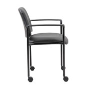 Boss Square Back Diamond Stacking Chair W/Arm and Casters In Black Caressoft, B9503R-CS