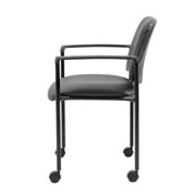 Boss Square Back Diamond Stacking Chair W/Arm and Casters In Black Caressoft, B9503R-CS