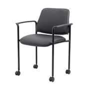 Boss Square Back Diamond Stacking Chair W/Arm and Casters In Black Caressoft, B9503R-CS