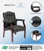 Boss Traditional Black Caressoft Guest Chair W/ Mahogany Finish, B959-BK