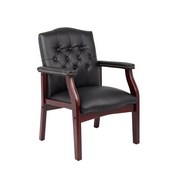 Boss Traditional Black Caressoft Guest Chair W/ Mahogany Finish, B959-BK