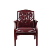 Boss Traditional Oxblood Vinyl Guest Chair W/ Mahogany Finish, B959-BY